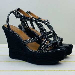 Adriana Barra Metallic Platform Espadrilles Womens 38 US 9 Made in Brazil Luxe